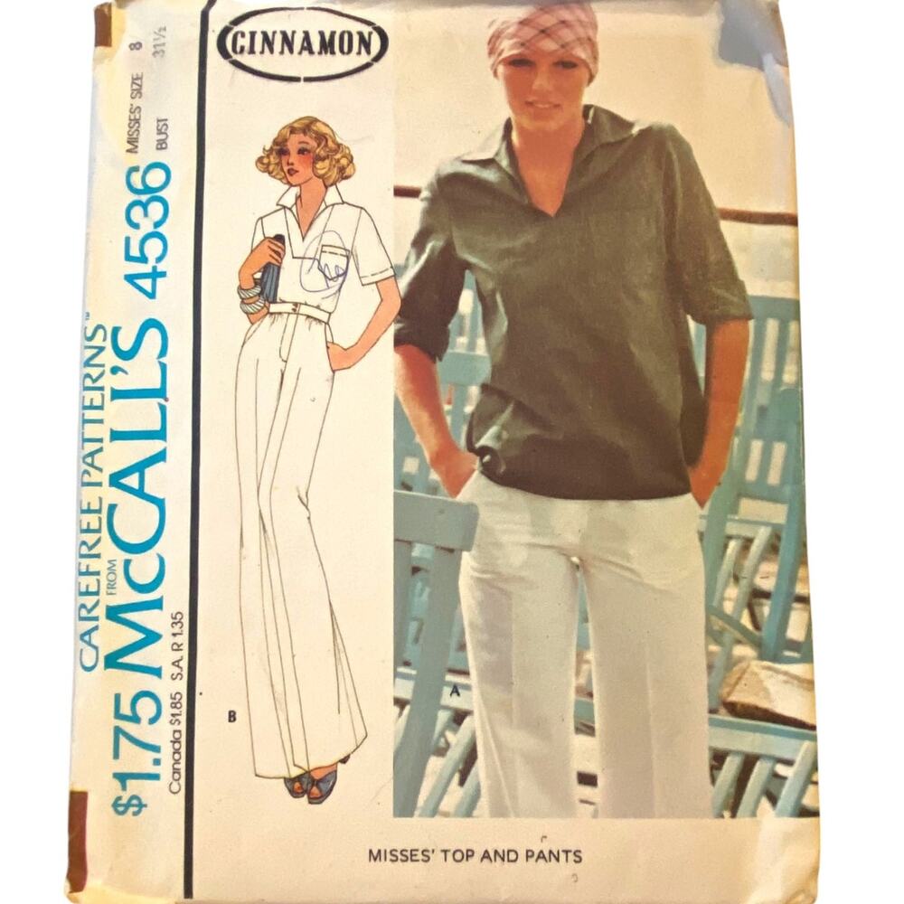 Vtg McCalls 4536 Top Pant Pattern 8 Miss Long 70s Wide Leg Casual Comfort